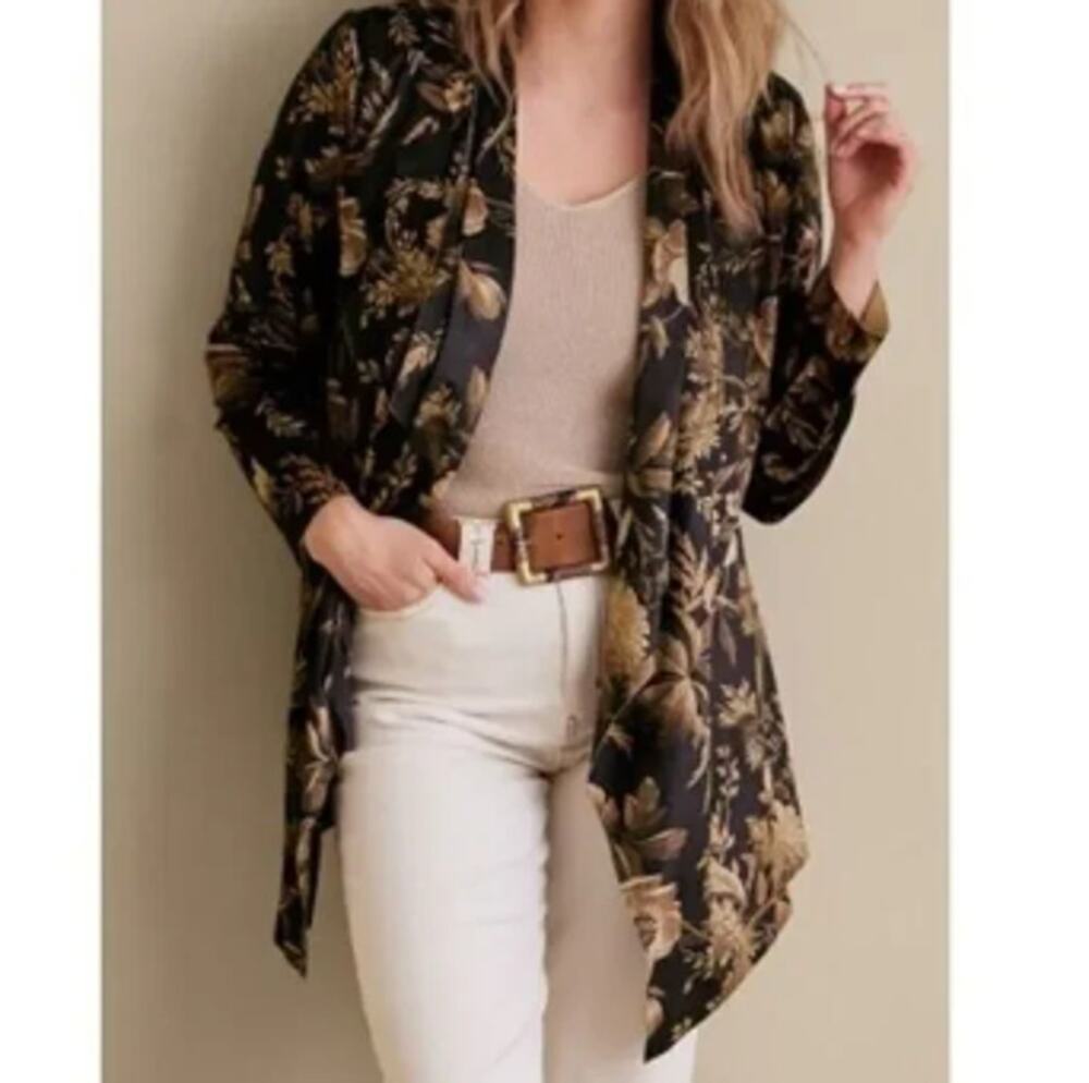 New Soft Surroundings Women's Floral Multi Shape Drape Faux Suede Jacket Size 2X